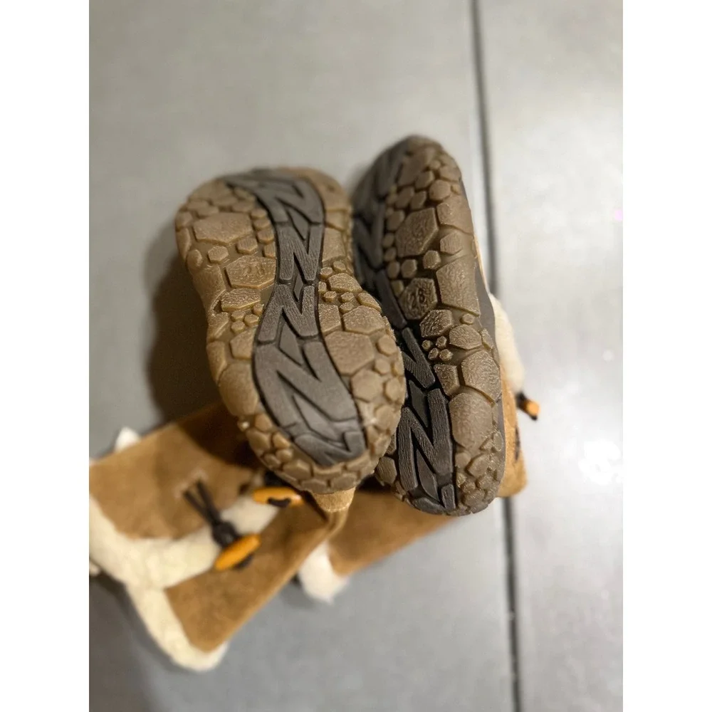 Vintage Naturino Girls Brown Suede Faux Fur Winter Boots EU 28 Side Zip Toggle